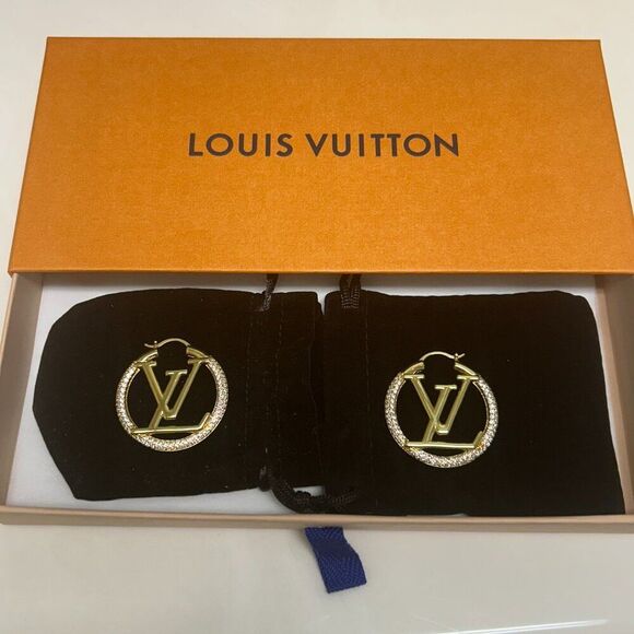 Louis Vuitton Hoop Gold Earrings with Simulated Diamonds. - Picture 1 of 8